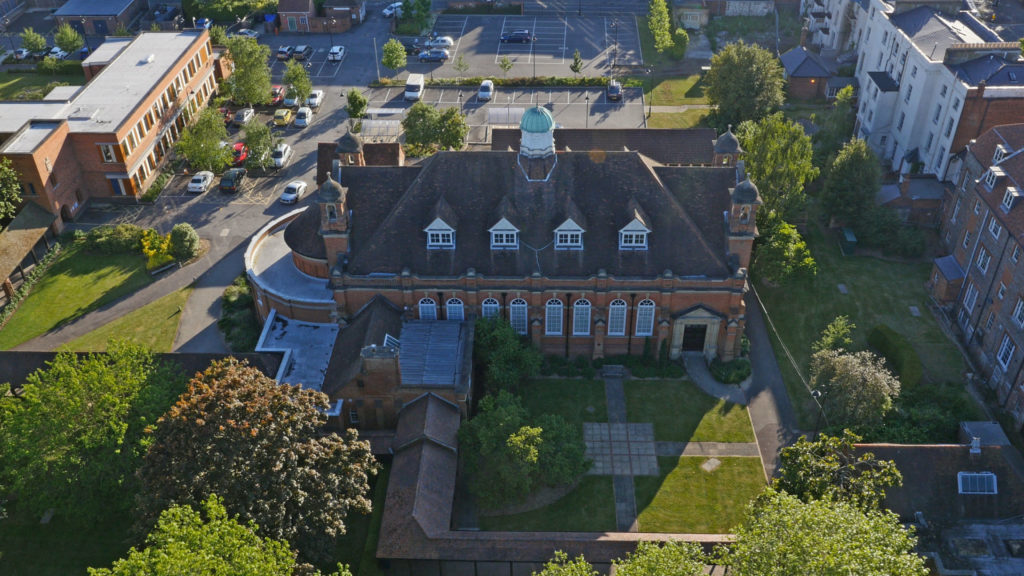 An external photo of the Great Hall at the University of Reading London Road campus