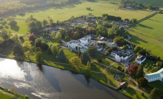 An aerial photo of Henley Business School campus in Greenlands alongside the River Thames