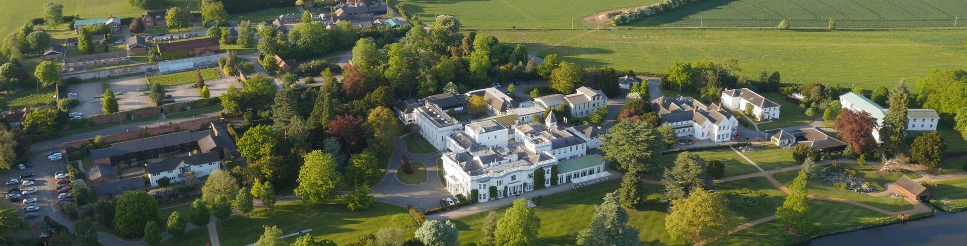 A photo aerial view of the Henley Business School campus in Greenlands