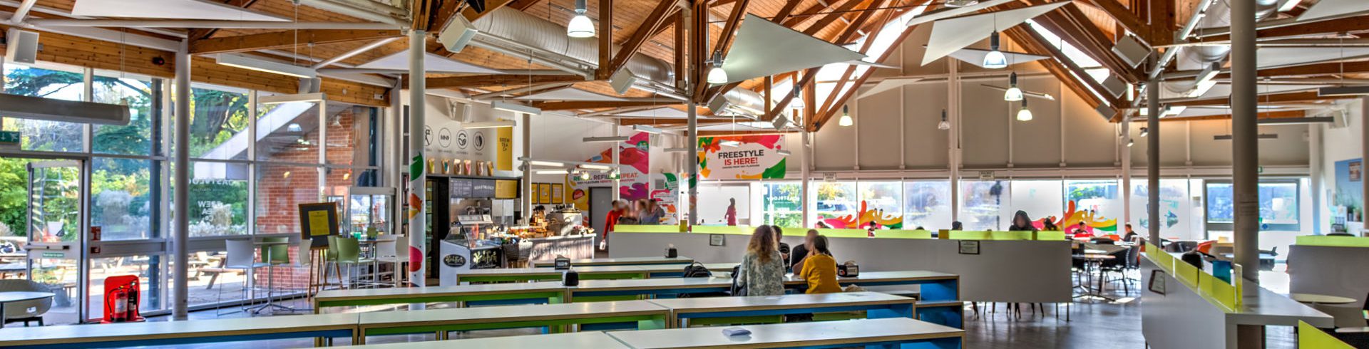 The Square tables and students dining