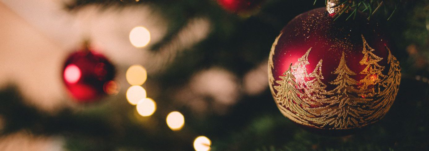 A photo of a christmas decoration on a tree